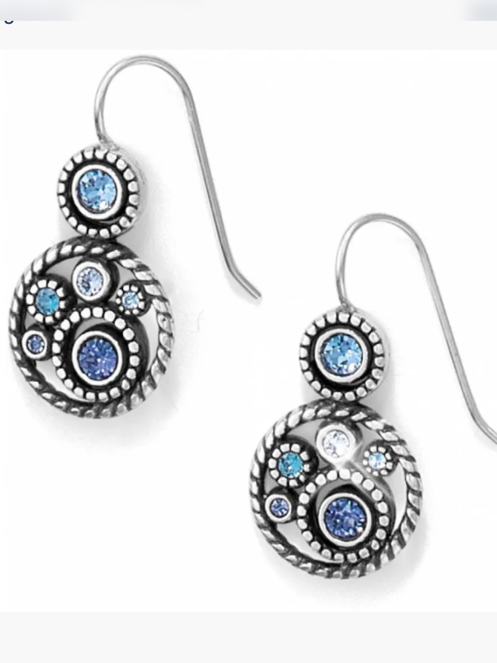 Brighton Halo Earrings Silver Plated Blue Purple Crystals French Wire 1.25" Drop